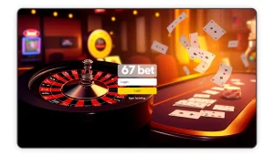 Engage with the 67bet Login interface against a backdrop of vibrant casino elements.