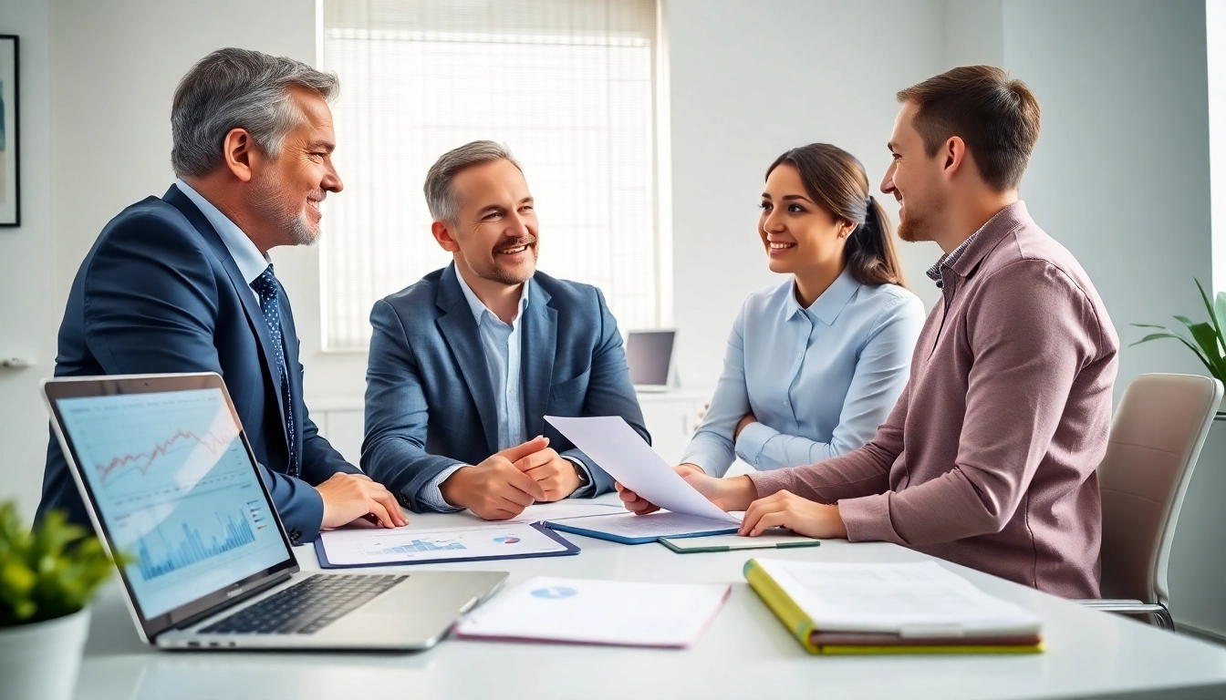 Superfund accountant guiding clients in a modern office setting with financial tools.