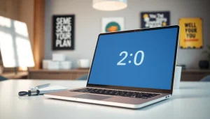 Sending a countdown verschicken message from a sleek laptop in a bright office setting.