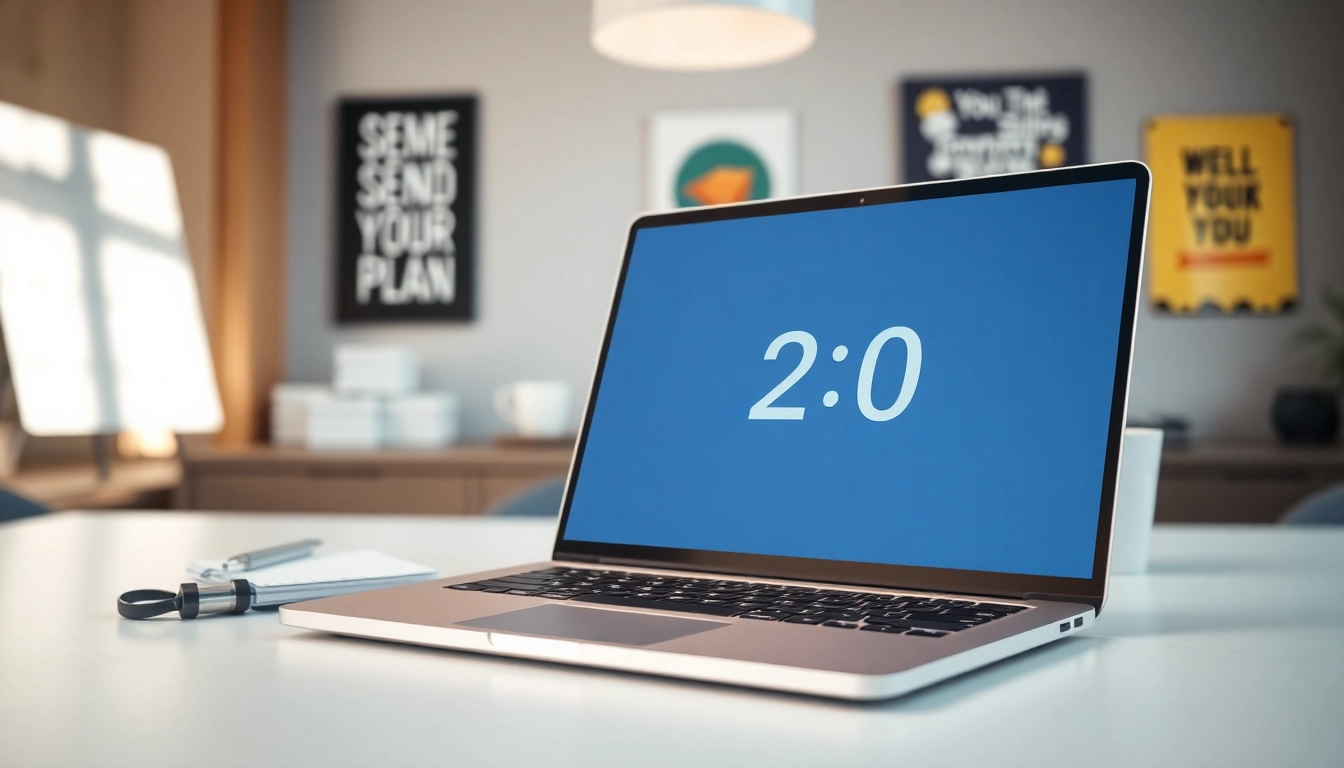 Sending a countdown verschicken message from a sleek laptop in a bright office setting.