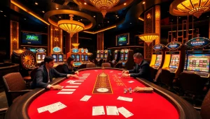 Witness the excitement of s88 vip gambling at an upscale poker table surrounded by slots.