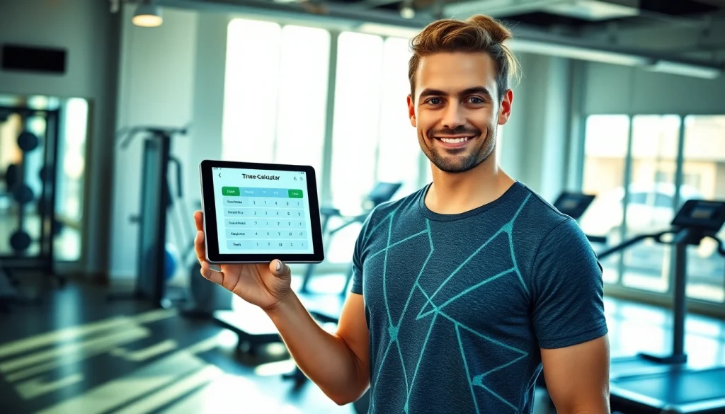 Calculate your daily calories burned with the tdee calculator in a bright gym setting.