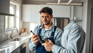 Plumber at https://speedyservicestoday.com.au ensuring quality service in a modern kitchen.