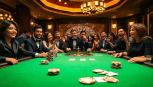 Players enjoying high-stakes poker at a casino while staying updated on Bong da lu betting odds.