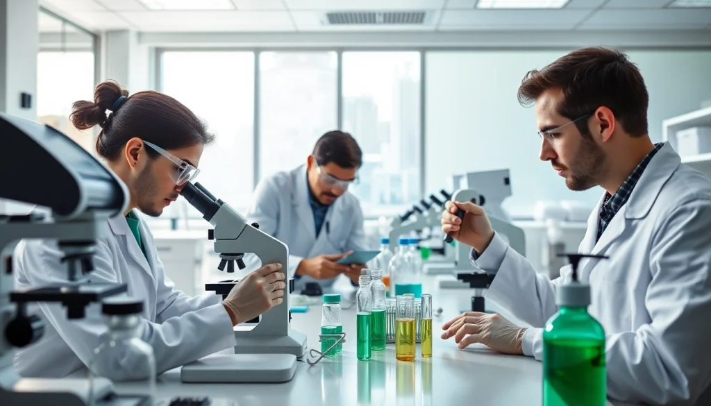 Researchers studying the cannabinoid WIN55 in a modern lab, showcasing advanced medical techniques.