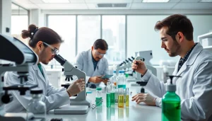 Researchers studying the cannabinoid WIN55 in a modern lab, showcasing advanced medical techniques.