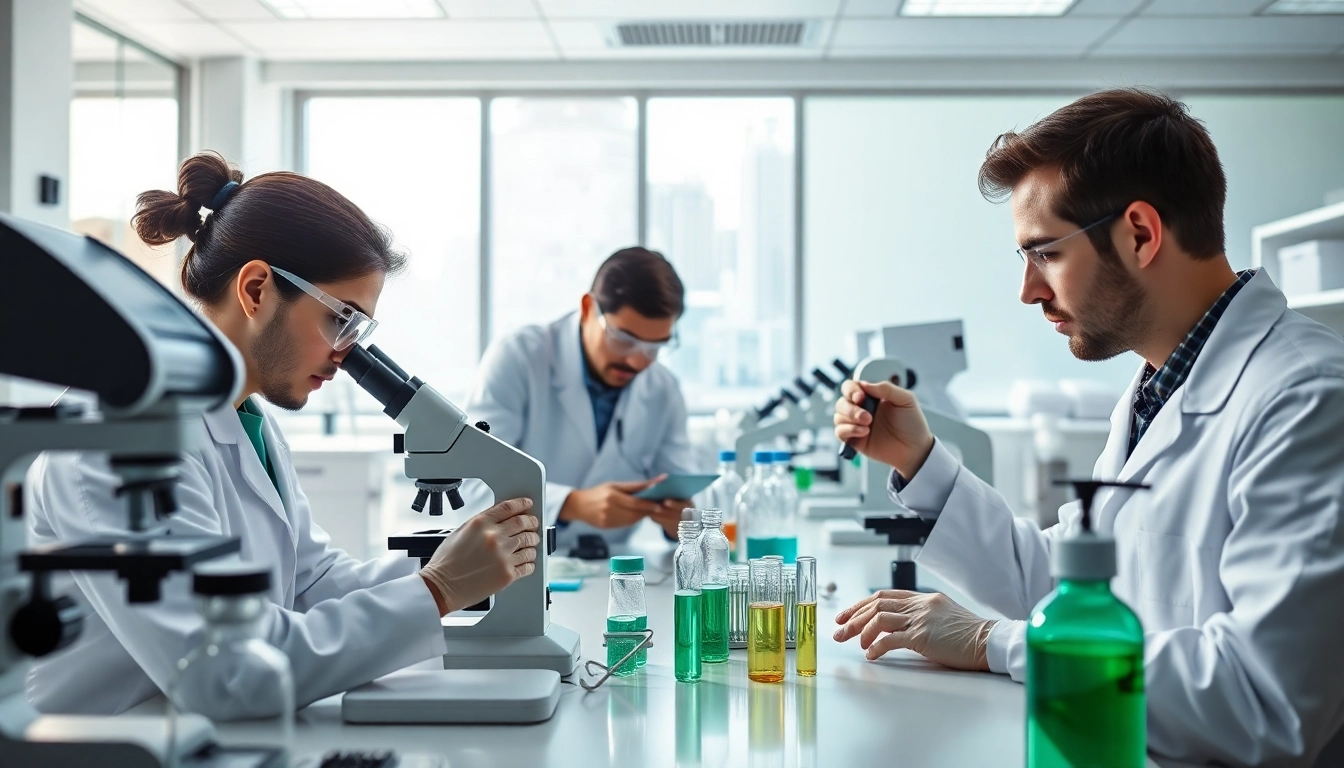 Researchers studying the cannabinoid WIN55 in a modern lab, showcasing advanced medical techniques.