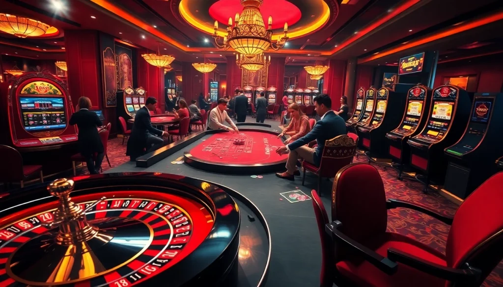 Players engaging in thrilling gameplay at Tha bet casino, surrounded by vibrant gambling tables and machines.