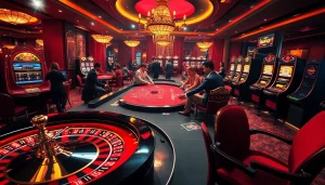 Players engaging in thrilling gameplay at Tha bet casino, surrounded by vibrant gambling tables and machines.