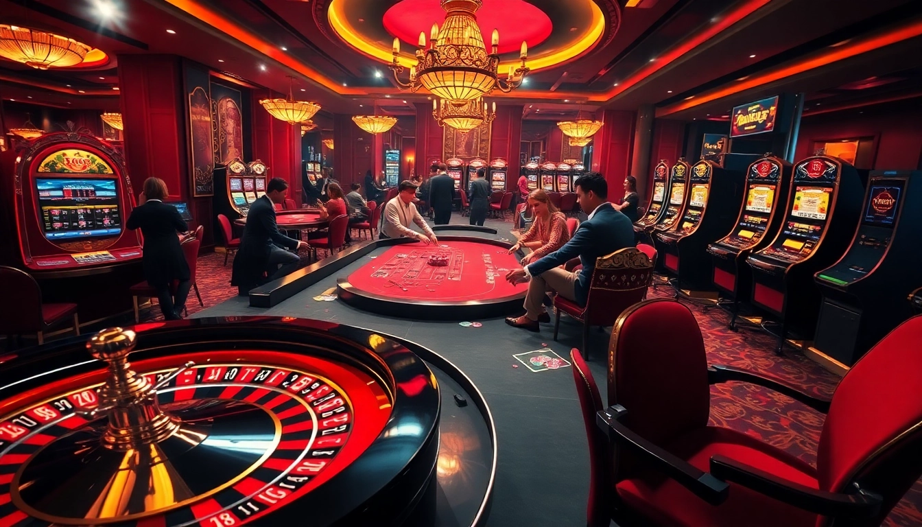 Players engaging in thrilling gameplay at Tha bet casino, surrounded by vibrant gambling tables and machines.