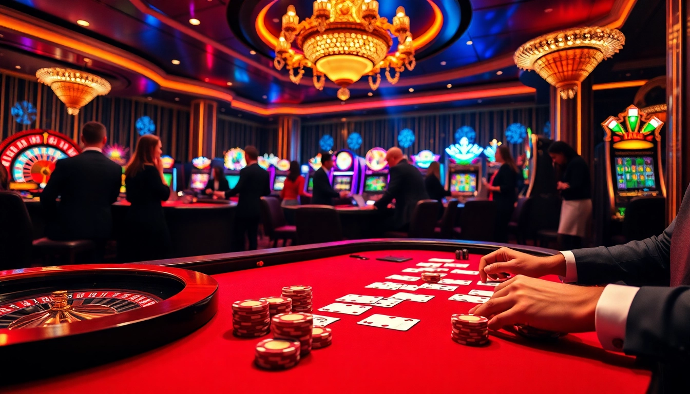 Experience the thrill of 12bet with vibrant casino elements and elegant gamblers at a poker table.