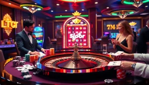 Play exciting Slot Gacor games at beautifully designed casino tables with vibrant chips and joyful players.
