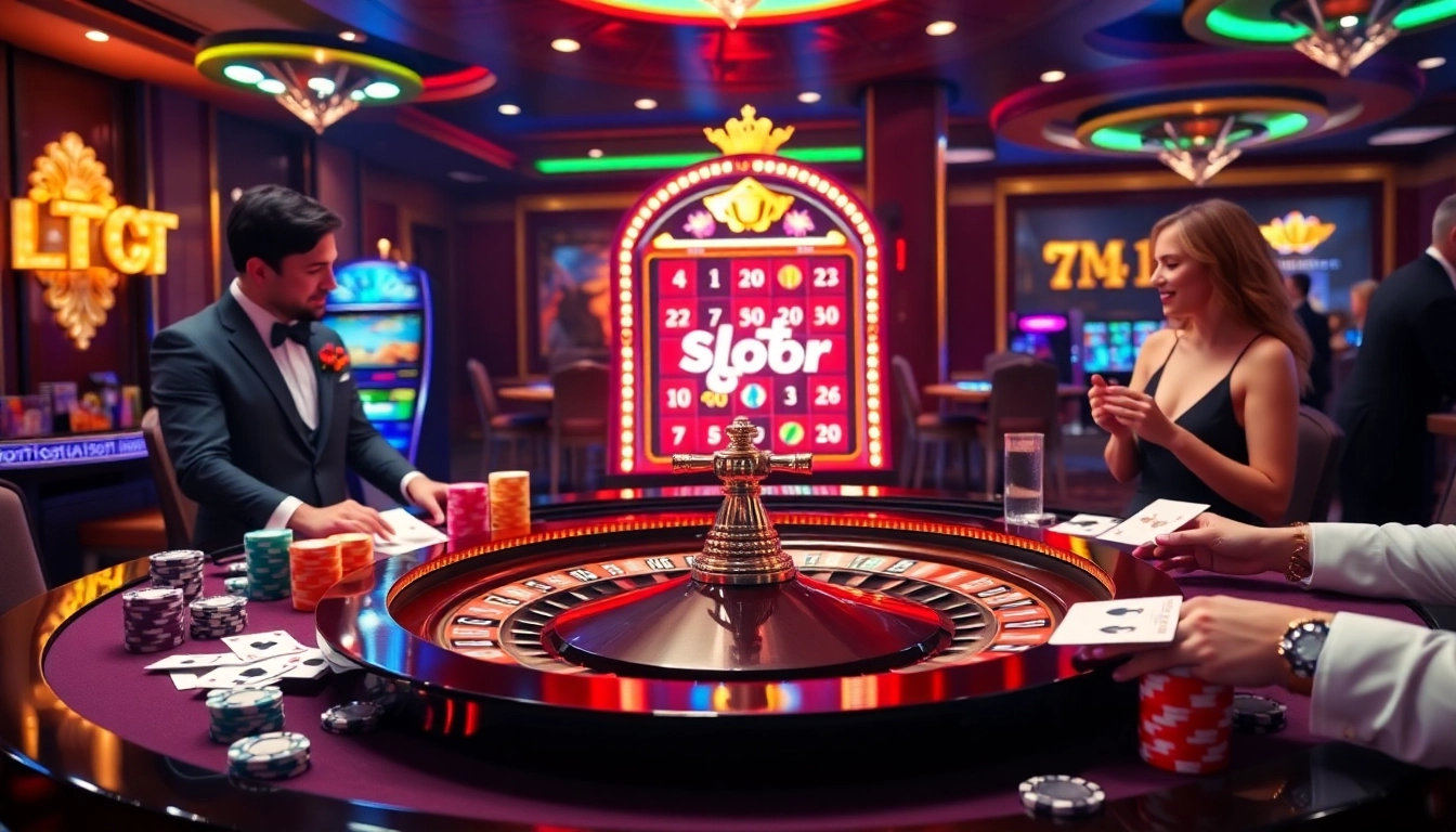 Play exciting Slot Gacor games at beautifully designed casino tables with vibrant chips and joyful players.