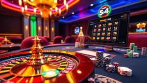 Immerse yourself in excitement with 54BET Login at a vibrant online casino table.