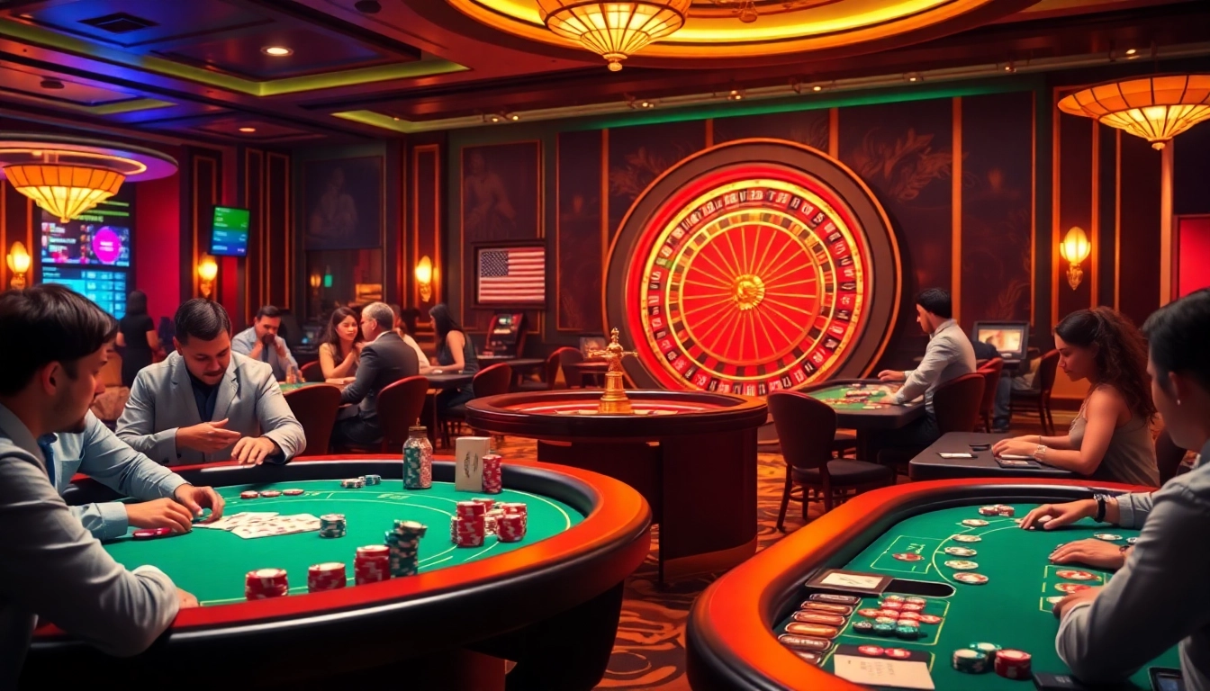 Gamblers enjoying table games at a luxurious casino featuring indoxxi-themed visuals.