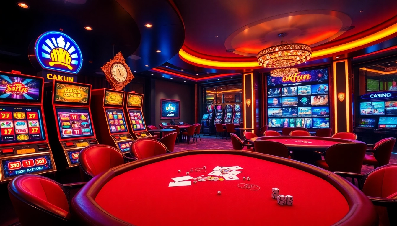 Enjoying gameplay at okfun casino with vibrant slots, poker, and betting props.