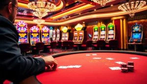 A player experiences a thrilling moment at the Onicplay slot machines with vibrant colors and high-energy ambiance.