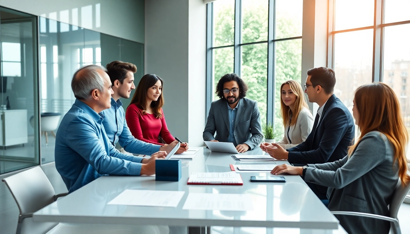 Engaged team discussing an extended warranty company's offerings with collaborative energy.