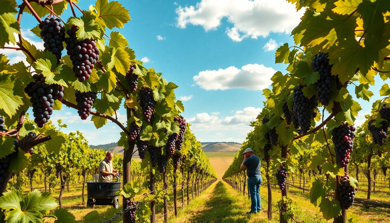 Winemakers nurturing grapes in vibrant vineyards showcasing wineries in Clarksburg.