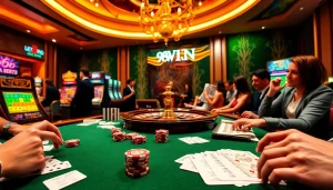 Experience the thrill of casino gaming at 98WIN with vibrant poker chips and elegant tables.