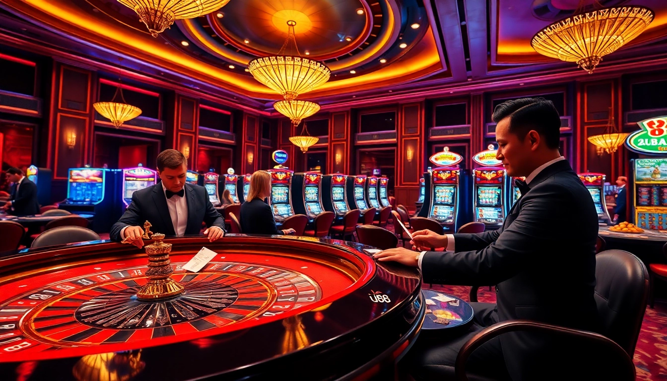 Players experiencing excitement at a premium uu88 casino table with chips and roulette wheel.