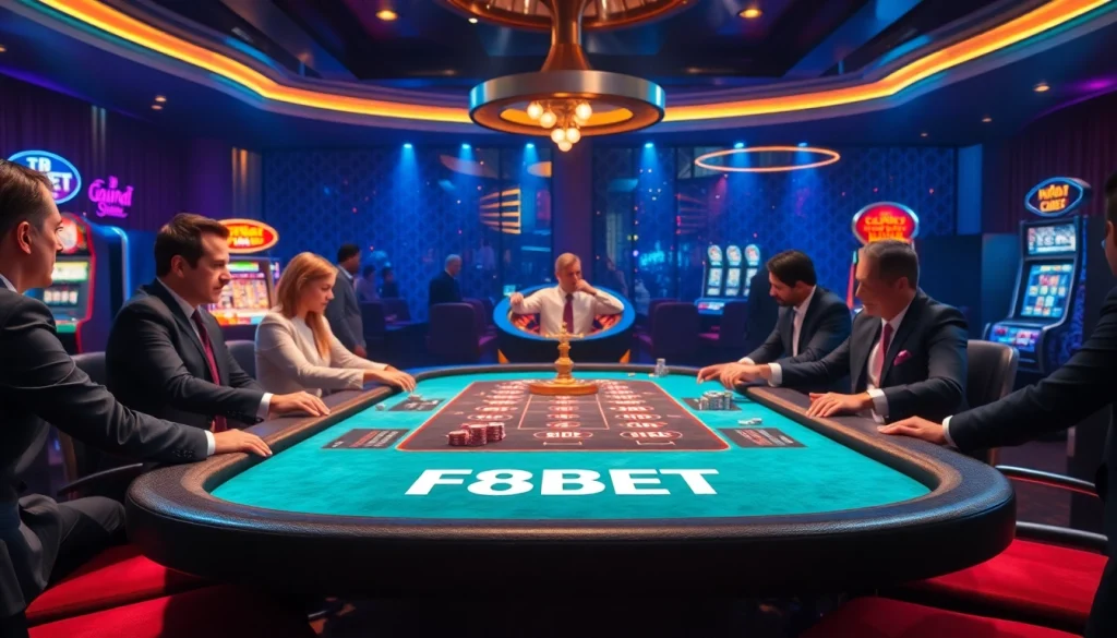 Experience F8BET's thrilling poker action in an upscale casino scene.
