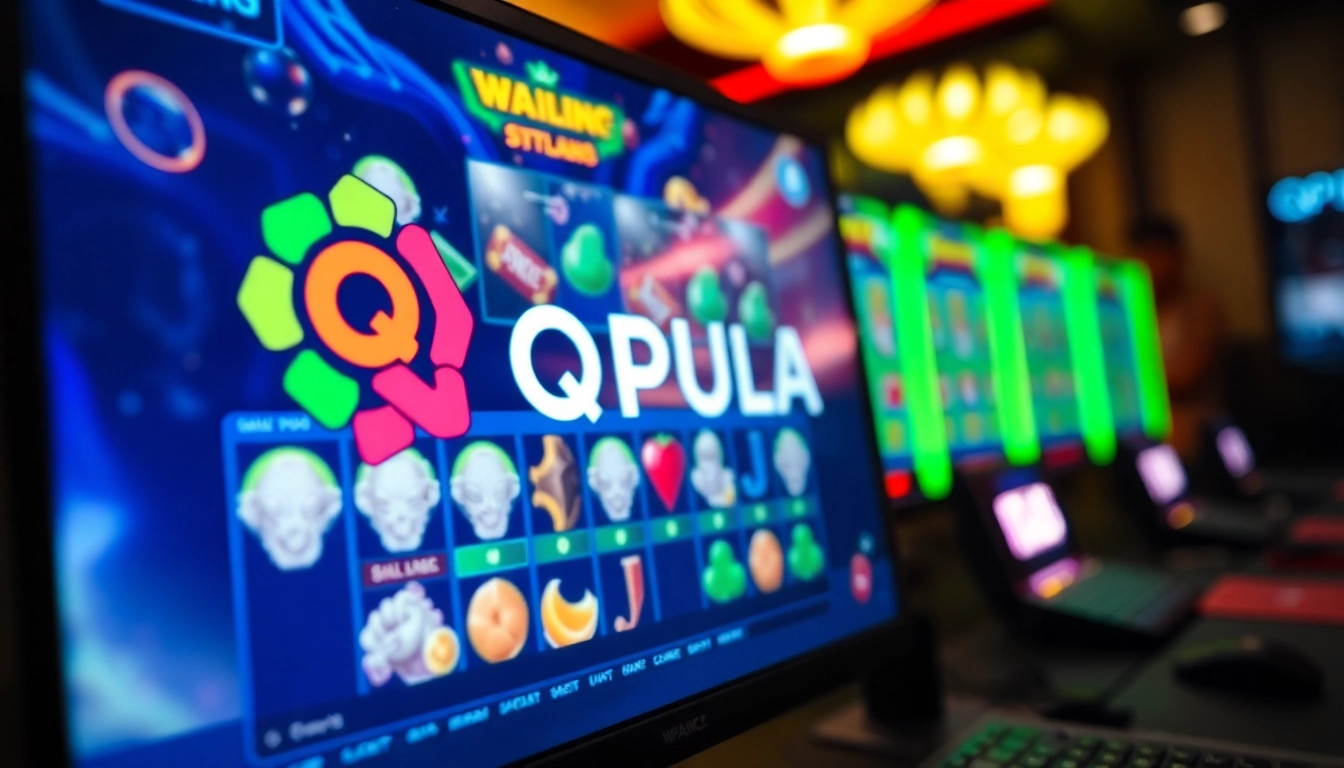 Menampilkan logo qqpulsa dengan antarmuka permainan menarik di latar belakang.