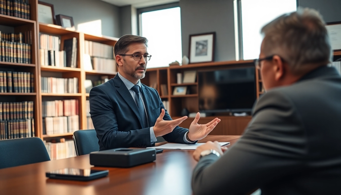 Consult with an expert eminent domain lawyer during a professional office meeting.