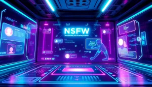 Engaging NSFW AI chat in a futuristic digital interface environment with playful avatars.