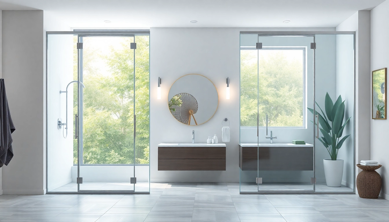 Show elegant shower doors showcasing clean design and modern aesthetics in a luxurious bathroom.
