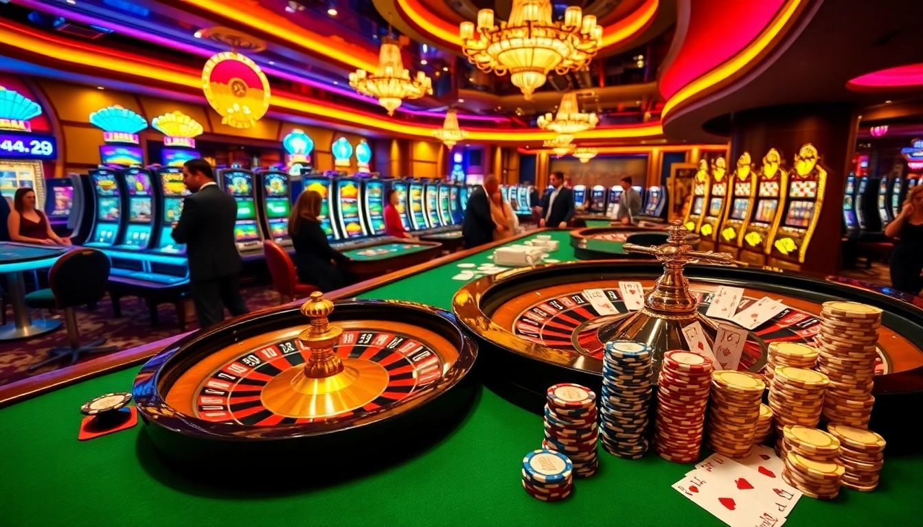 Engage in exciting games at hay.win with vibrant roulette wheels and poker tables in a luxurious casino setting.