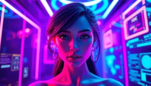 Engaging NSFW AI character in a futuristic digital setting