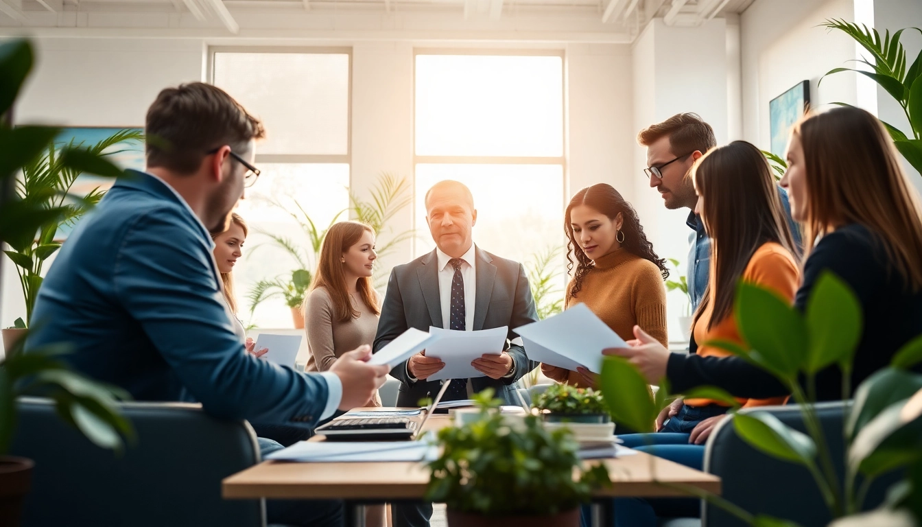 Leaders sharing founder leadership insights in a collaborative office environment.