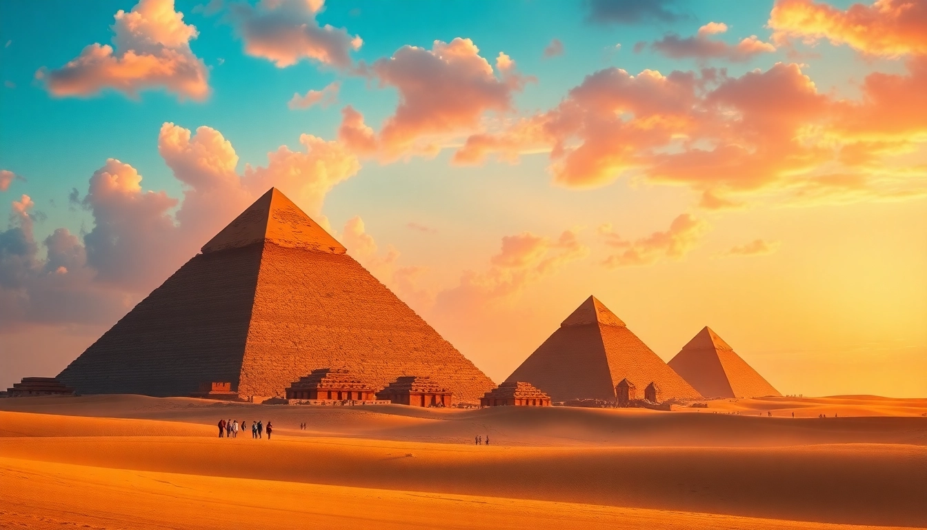 Piraminds illuminated by sunset, showcasing their grandeur in stunning detail.