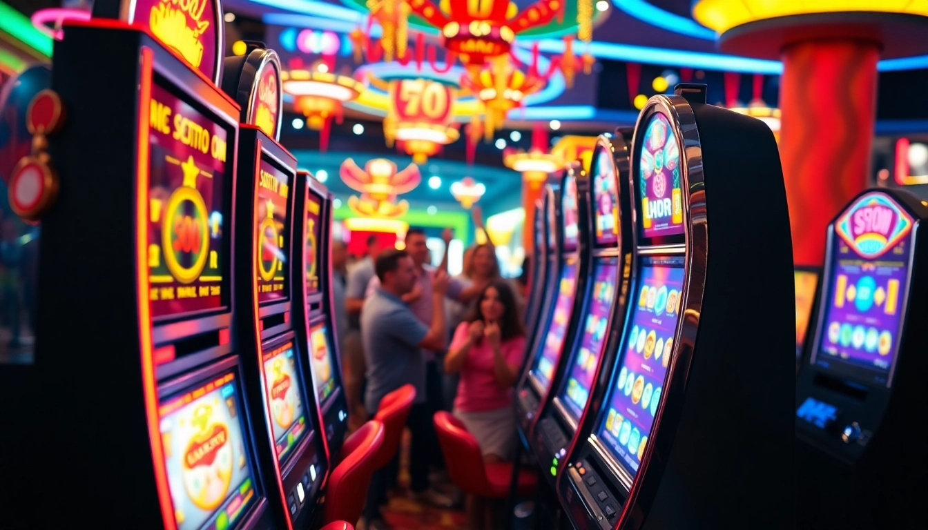 Menangkan slot deposit 1000 dengan mesin slot yang bersinar di casino ramai.