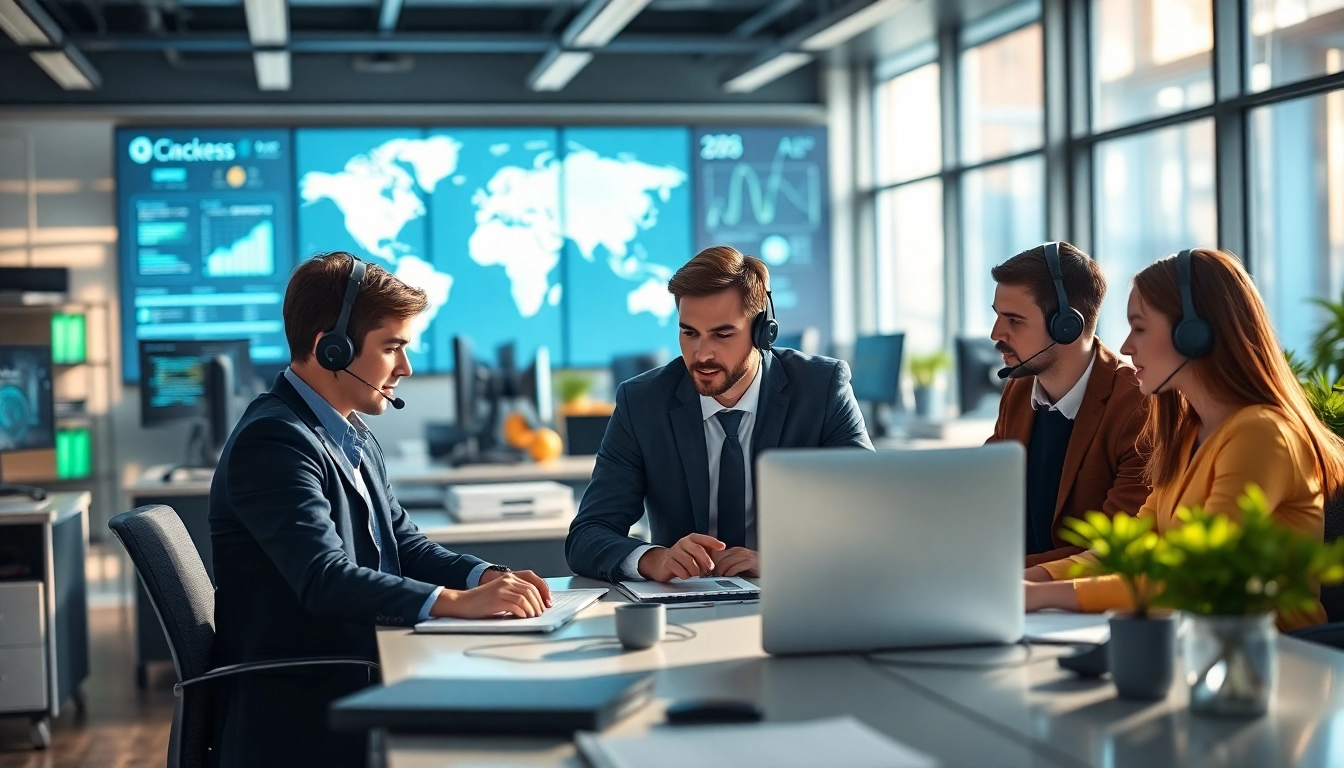 Enhance your Helpdesk support efficiency with a diverse team in a modern office.