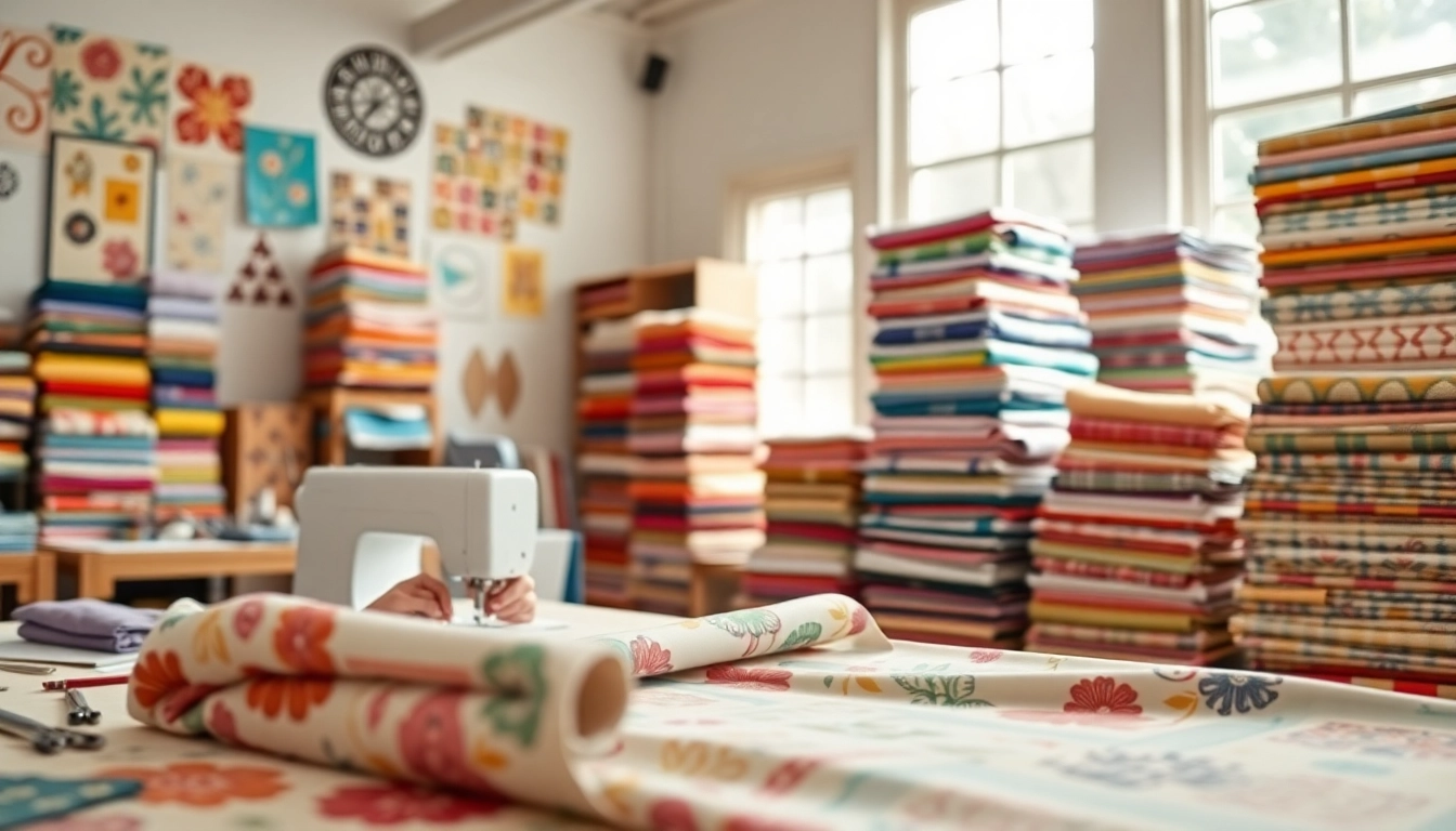 Ontwerp van bedrukt katoen in een creatieve studio met kleurrijke stoffen.