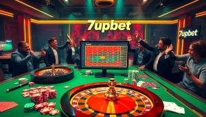 Experience excitement at 7upbet's casino with vibrant tables and winning players.