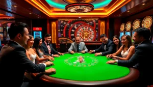 Players at https://xin88hv.club joyfully engaging in Texas Hold'em at a luxurious casino table.