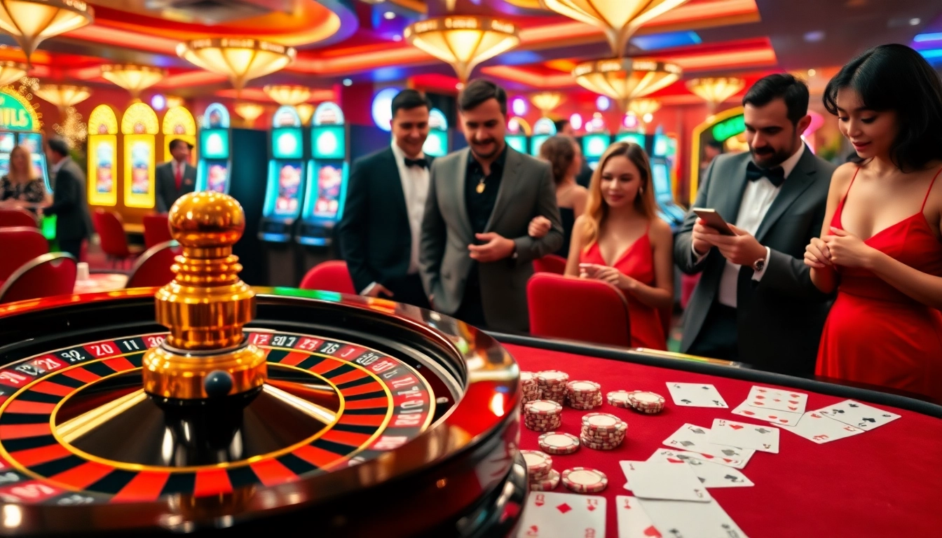 Exciting casino scene featuring 7m-themed roulette wheel and poker chips in a vibrant atmosphere.