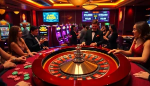 Experience the thrill of bem88 with a luxurious casino atmosphere featuring roulette and slot machines.