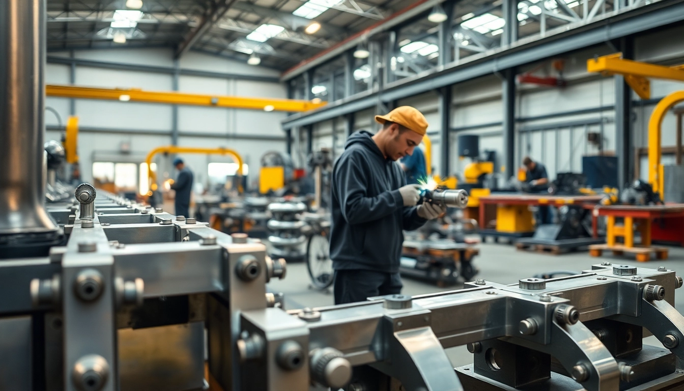Steel fabrication shop where skilled artisans work on intricate metal structures.