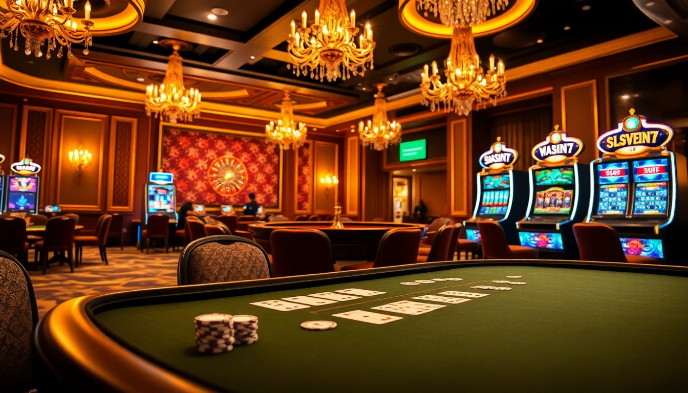 Experience the excitement of gaming at link seven77, featuring luxurious casino tables and vibrant slot machines.