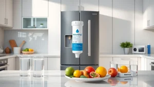 Waterdrop DA97-17376B Replacement for Samsung® HAF-QIN/EXP showcased in a modern kitchen with clean water glasses.