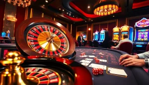 Exciting casino scene with players at Man88 poker table, showcasing luxury and high-stakes action.