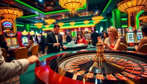 Experience the thrill of high-stakes gambling at https://hanoiculturetravel.com/ with a vibrant casino scene featuring a roulette table.