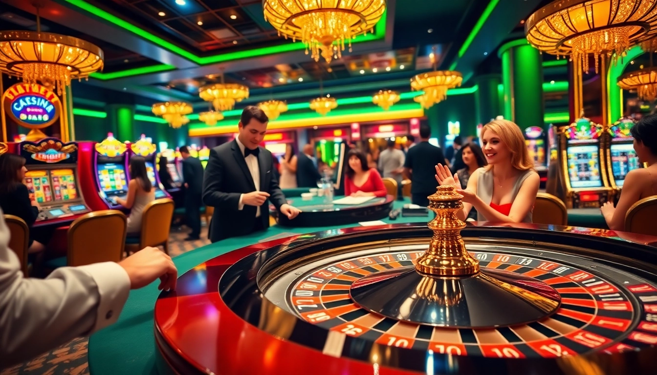 Experience the thrill of high-stakes gambling at https://hanoiculturetravel.com/ with a vibrant casino scene featuring a roulette table.