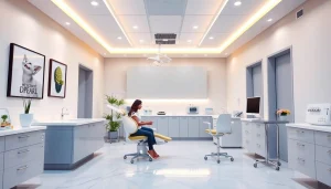 DPEARL 口コミ showing a dental clinic's warm reception environment with a patient and practitioner.