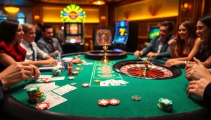 Engaging players experiencing king88 excitement at a luxurious casino poker table.