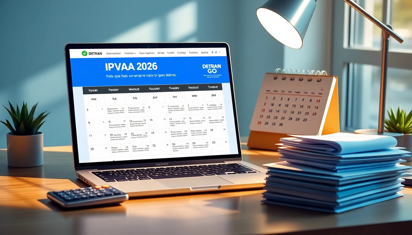 Detailed IPVA GO 2026 calendar information on a modern laptop, emphasizing ease of tax payments.